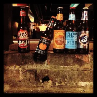 a variety of beer bottles