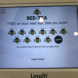 stamp screen!! next drink FREE :) yayyyyyy