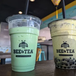 Honeydew Smoothie and Oreo Matcha creme brulee milk tea