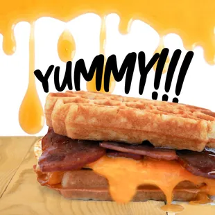 a bacon and cheese waffle sandwich