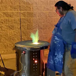 The green flame with our pots inside