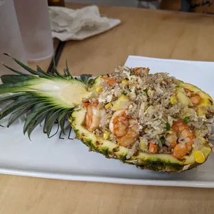 Pineapple crispy fried rice with shrimp.