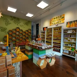 the inside of a honey shop