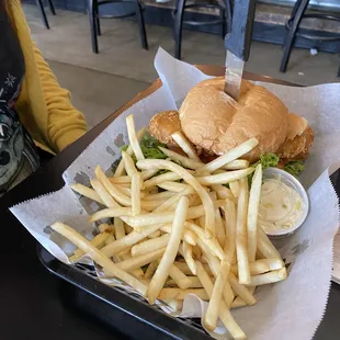 Fish sandwich with fries