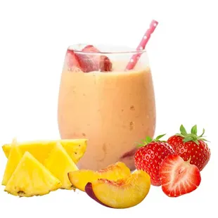 Pineberry Peachy Smoothie - Strawberry, Peach and Pineapple Smoothie Blended with Yogurt and Almond Milk.