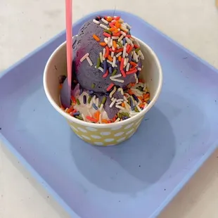 Honey lavender and purple passion ube with complimentary rainbow sprinkles