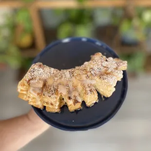 Freshly baked bear claw pastry.