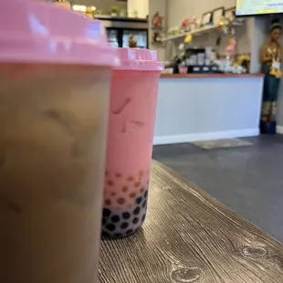 Vietnamese boba and Strawberry boba + mango popping boba