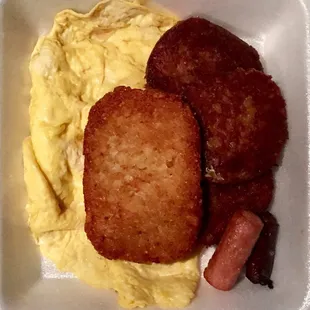 BF's breakfast... Corned Beef Hash, Scrambled Eggs, and Hash Browns - $7...