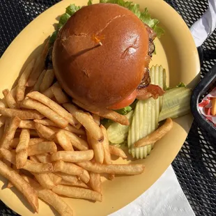 Bacon Swiss Burger with fries