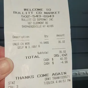 Fuel receipt to replace gas