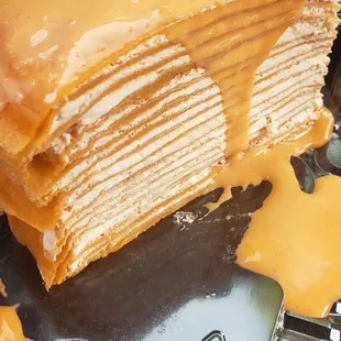 Thai tea crepe cake