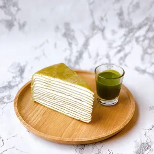 Matcha crepe cake with matcha sweet cream.