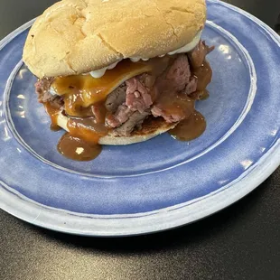 Classic Roast Beef 3 Way. Mayo, James River Bbq sauce and cheese