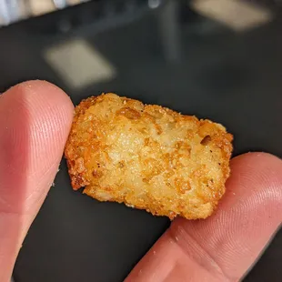 a hand holding a piece of food