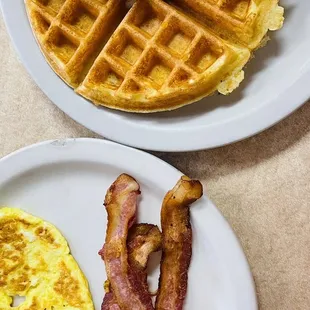 bacon and waffles on a plate
