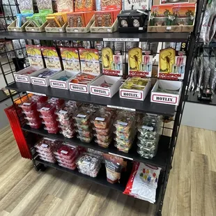 a display of beef jerky items