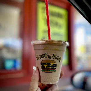 Small PB chocolate shake. Don't need more sugar than this size! Hit the spot.
