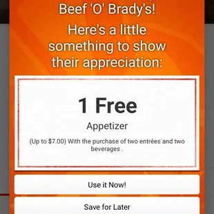 Check in for a free appetizer