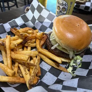 O'Brady burger with fries