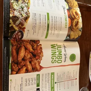Wings section of menu.