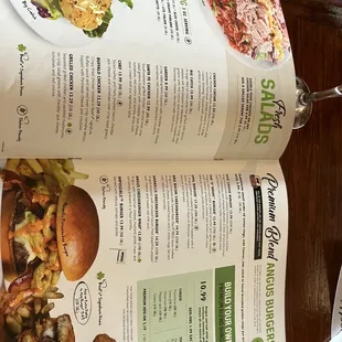 Burger section of menu.