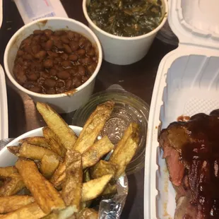 Fries, collard geeens
