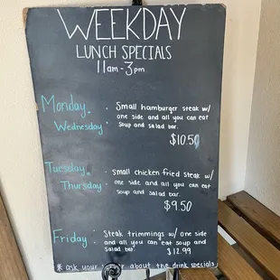 Weekday special menu