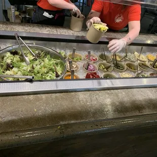 All you can eat salad and soup bar. Beef stew was very good, and the English pea salad was just as good as my mom's!