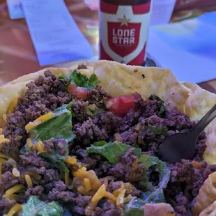 Taco salad and TX beer