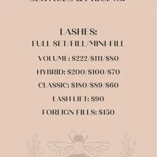 Current lash pricing