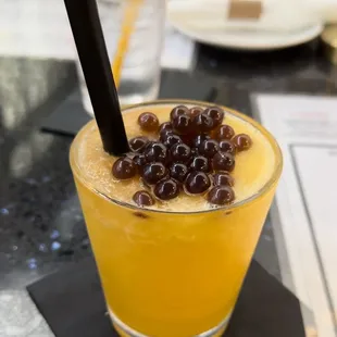 Passionfruit frozen margarita with popping boba
