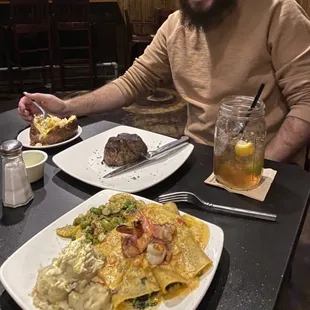 Chef's special, Long Island iced tea, and filet