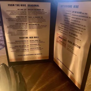 Drinks menu