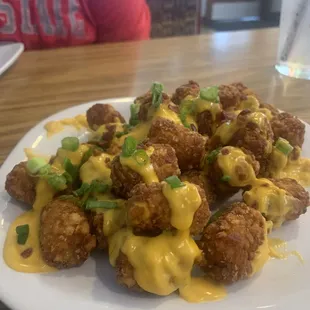 Canned cheese covered tater tots.