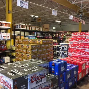 a variety of cans and boxes