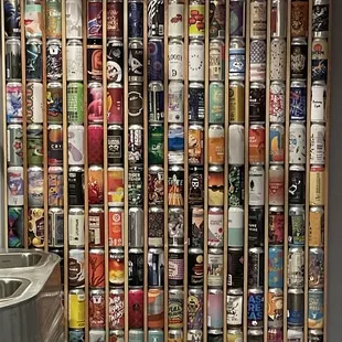 a wall full of cans
