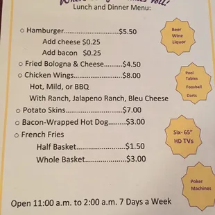 a menu for a restaurant