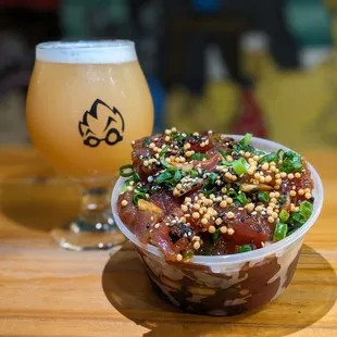 House made poke and beer