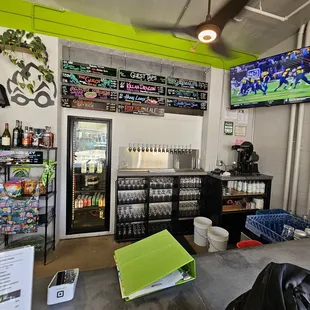Seated at the bar area.