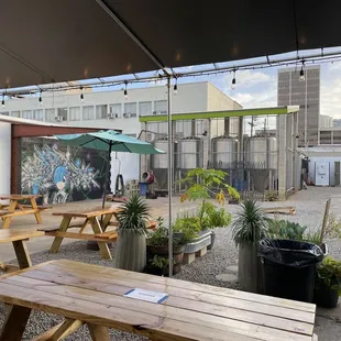tables and umbrellas outside