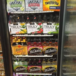 a refrigerator full of drinks