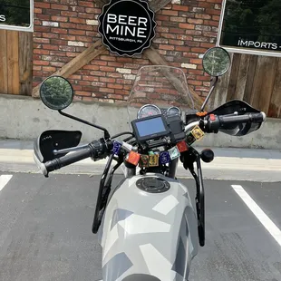 a motorcycle parked in front of a building