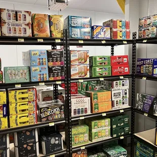 shelves of various types of beer