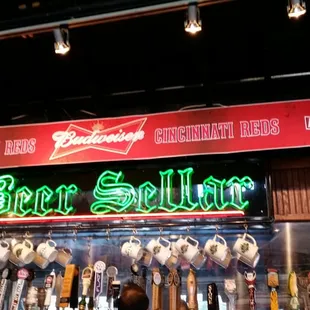 a large selection of beer taps