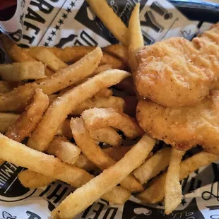 Kids chicken strips and fries