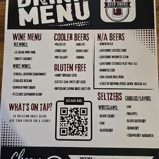 Drink menu as of 8/16/2024