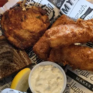 Three piece beer battered cod with potato pancakes