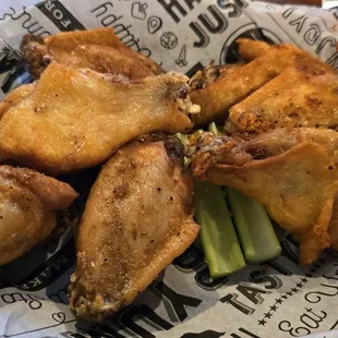 Wings with half Memphis BBQ rub and half with kickin' maple honey rub