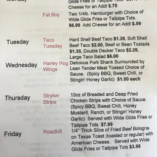 a menu for a restaurant